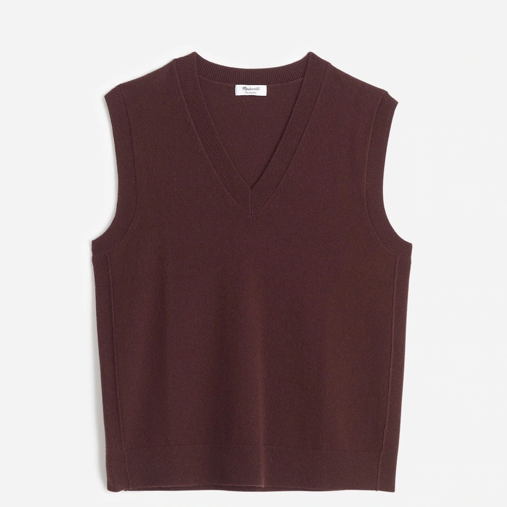 Madewell Cashmere V-Neck Sweater Vest in Molasses sz Small